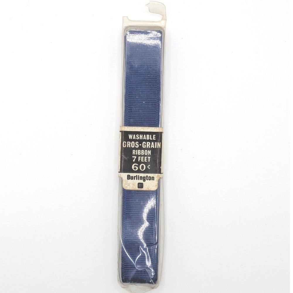 Vintage Burlington Navy Blue Grosgrain Ribbon 5/8 Inch x 7 Feet Rayon Blend